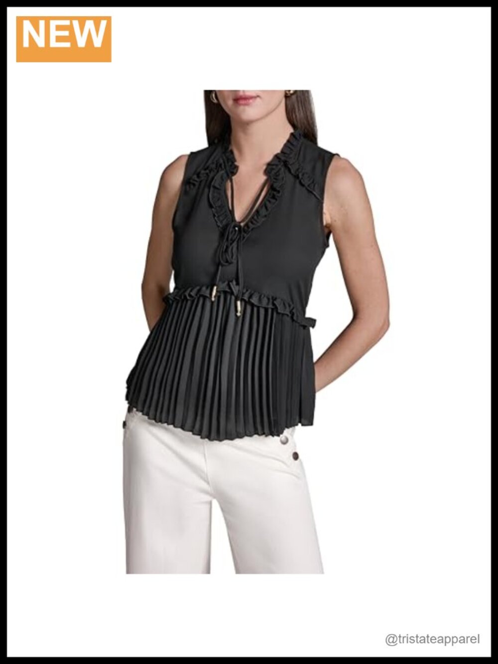 BCBG Woven Sleeveless Ruffle Tie-Front Top 100% Polyester Blouse